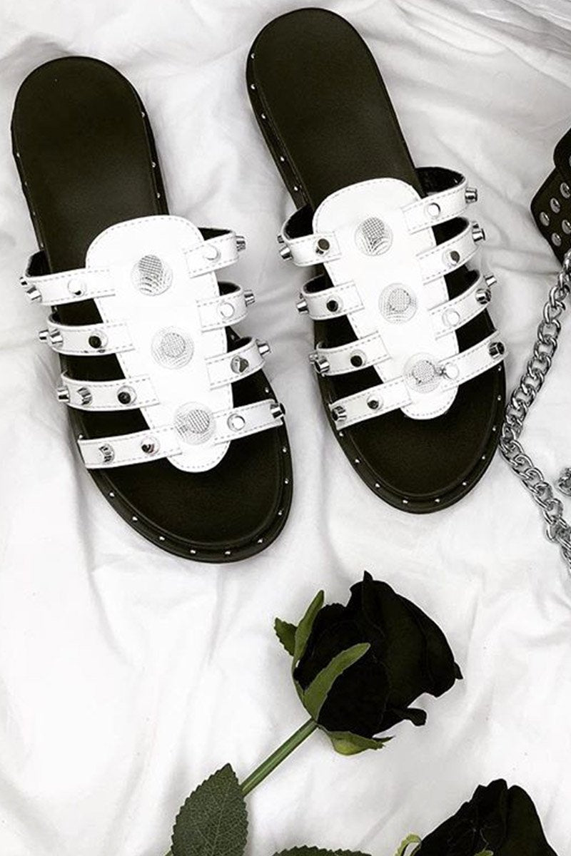 Jasmin White Stud Sandals With Silver Detail