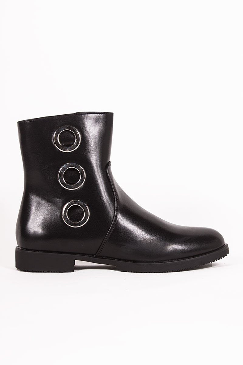 Jasmine Black Eyelet Detail Ankle Boots