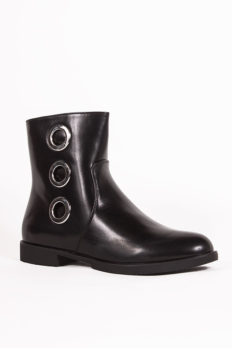 Jasmine Black Eyelet Detail Ankle Boots