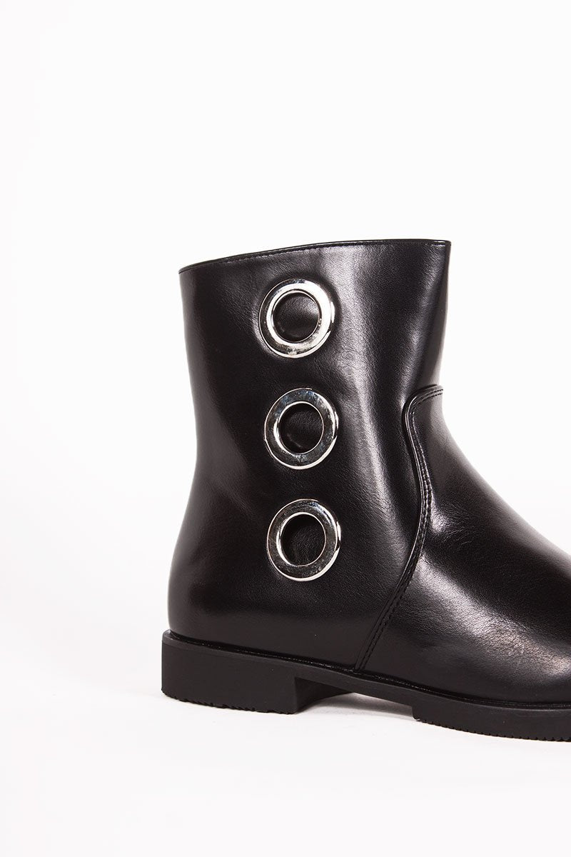 Jasmine Black Eyelet Detail Ankle Boots