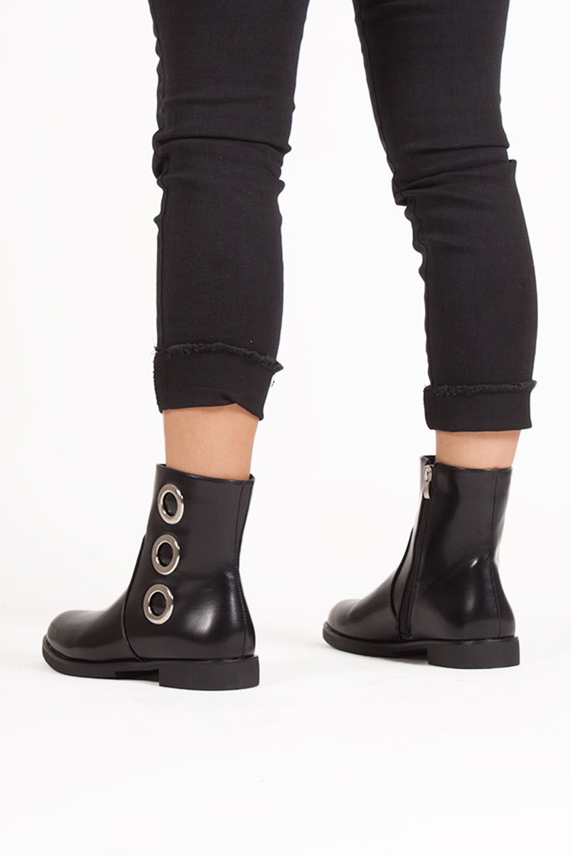 Jasmine Black Eyelet Detail Ankle Boots