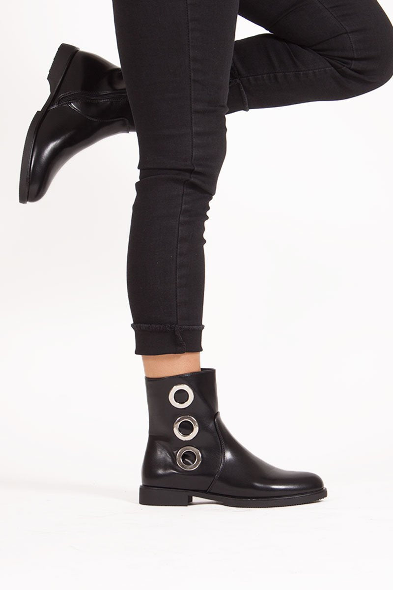 Jasmine Black Eyelet Detail Ankle Boots