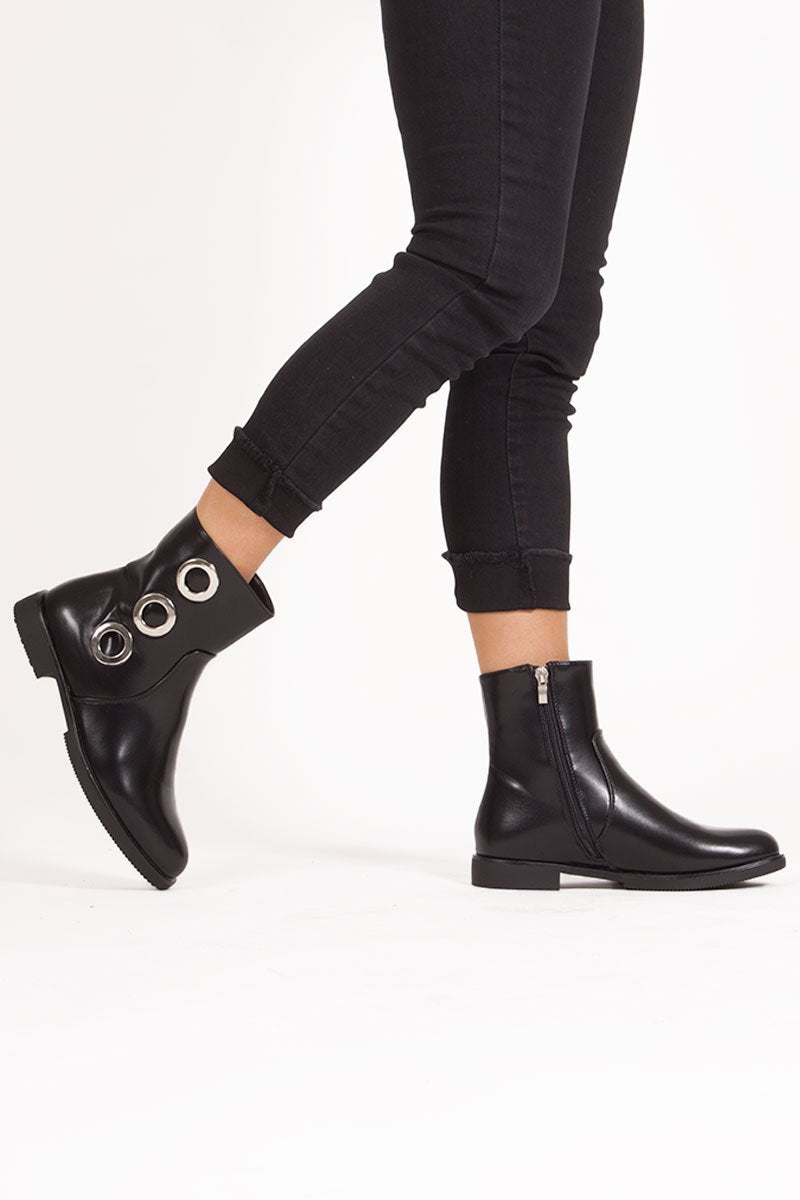 Jasmine Black Eyelet Detail Ankle Boots