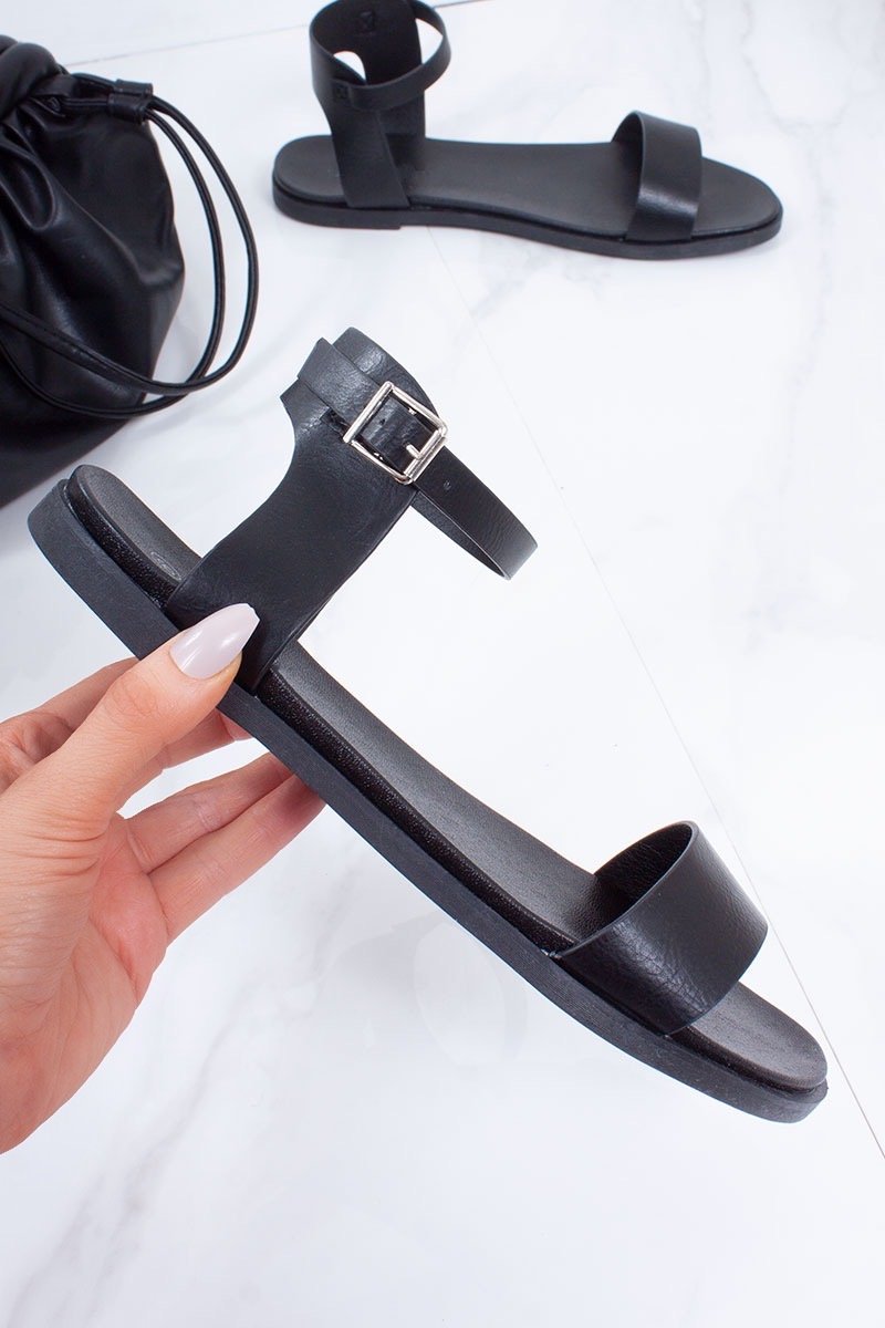 Jayde Black Faux Leather Ankle Strap Sandals