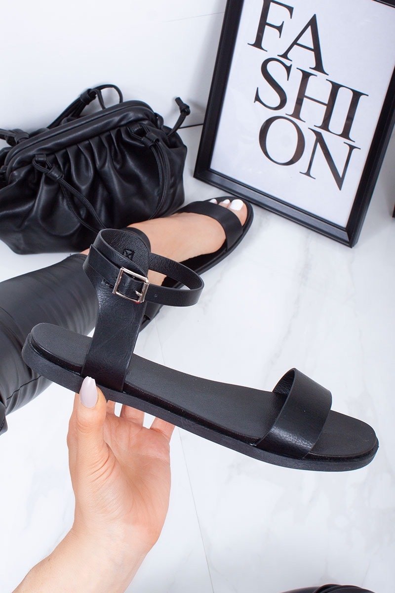 Jayde Black Faux Leather Ankle Strap Sandals