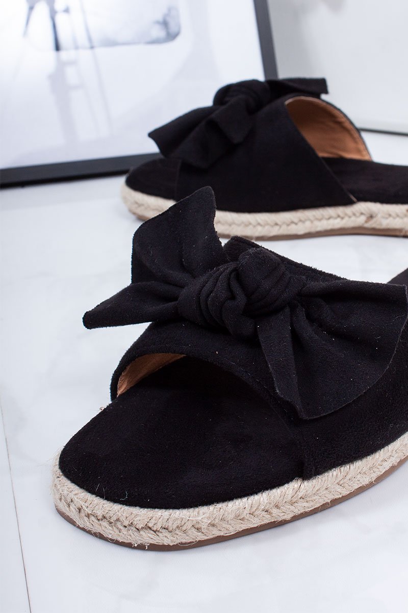 Jessica Black Faux Suede Bow Detail Espadrille Mule Sandals