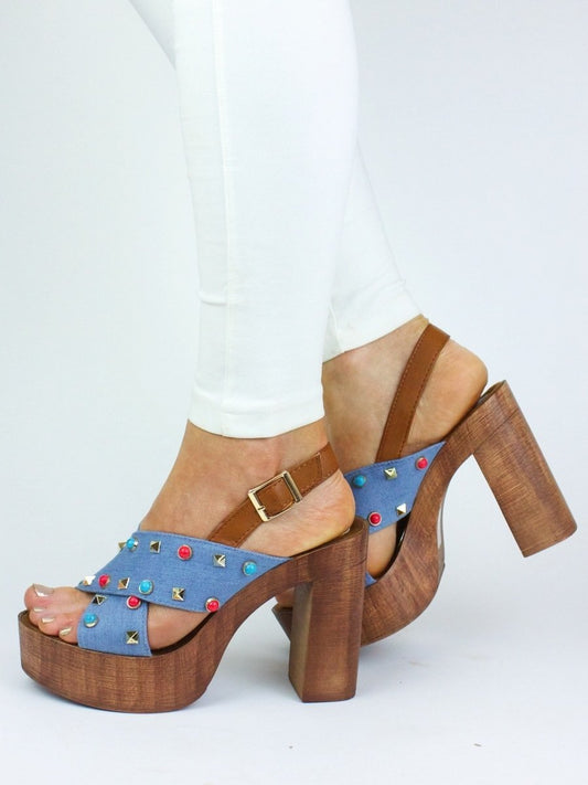 Jessica Denim Stud Platforms