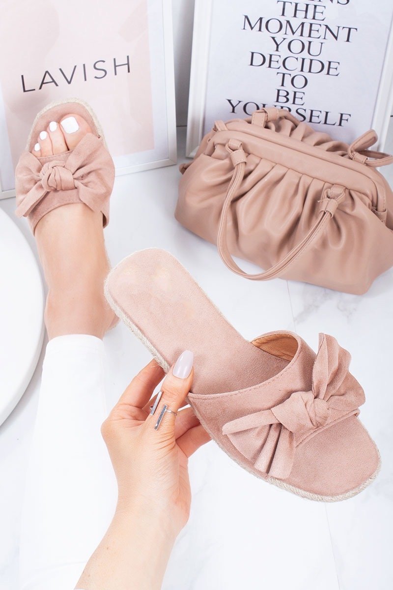 Jessica Nude Faux Suede Bow Detail Espadrille Mule Sandals