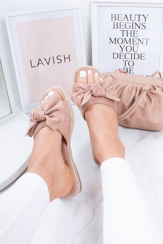 Jessica Nude Faux Suede Bow Detail Espadrille Mule Sandals