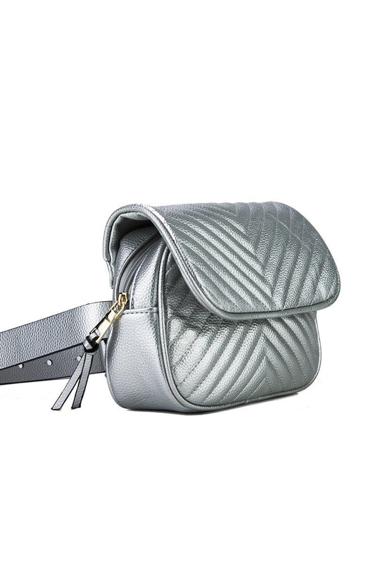 Jessica Silver Quilted Belt Bag
