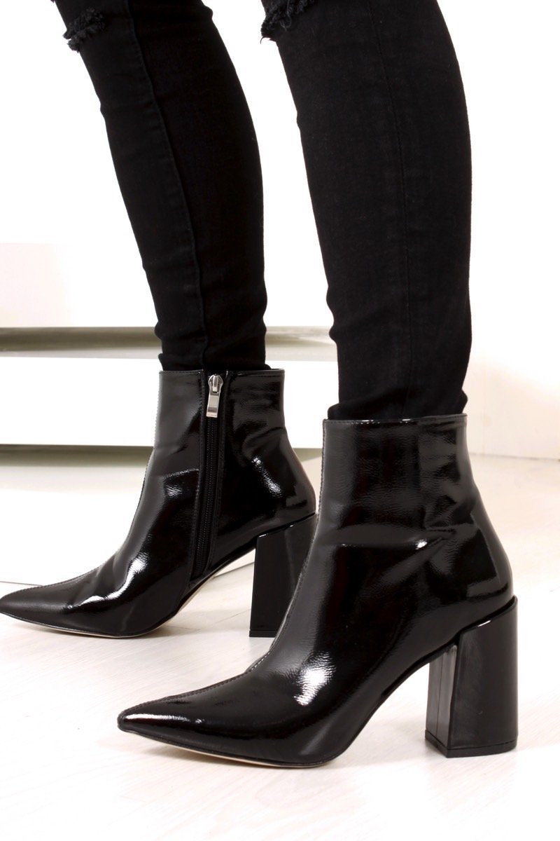 Jodie Black Pointed Toe Block Heel Ankle Boots