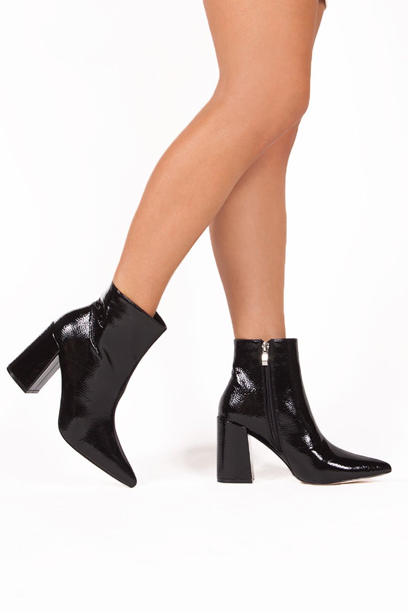 Jodie Black Pointed Toe Block Heel Ankle Boots