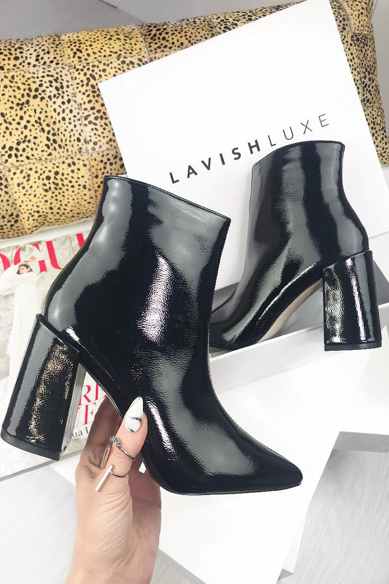 Jodie Black Pointed Toe Block Heel Ankle Boots