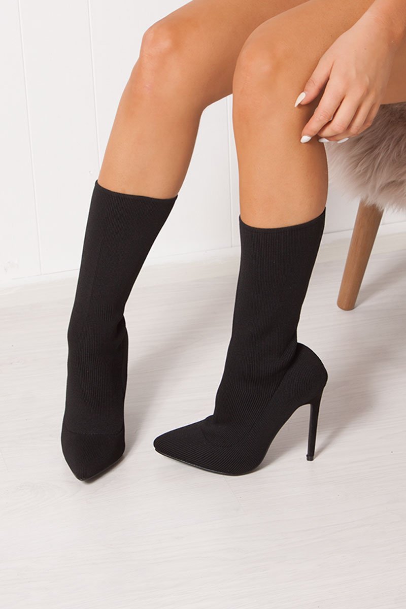 Kady Black Ribbed Stiletto Heel Boots