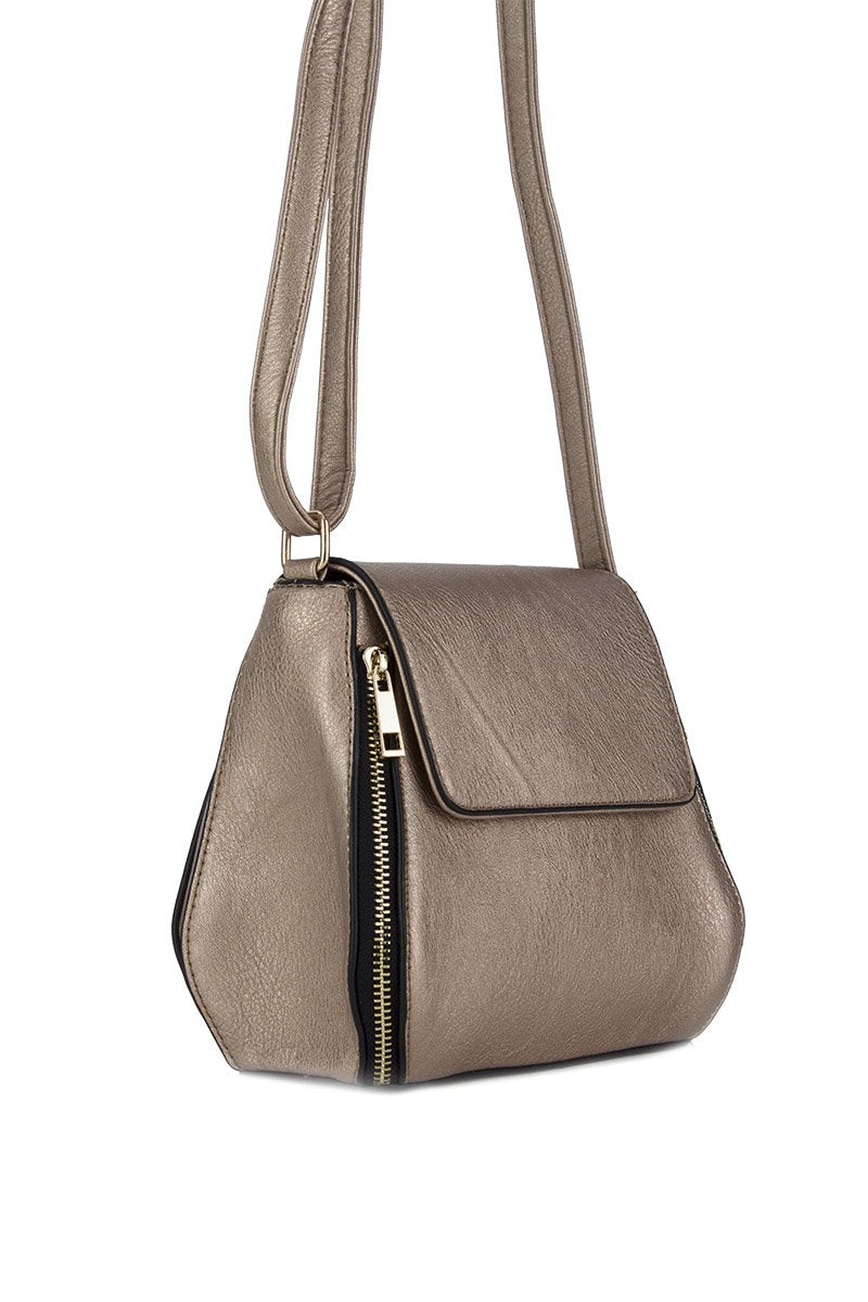 Kara Bronze Cross Body Bag With Gold Detail