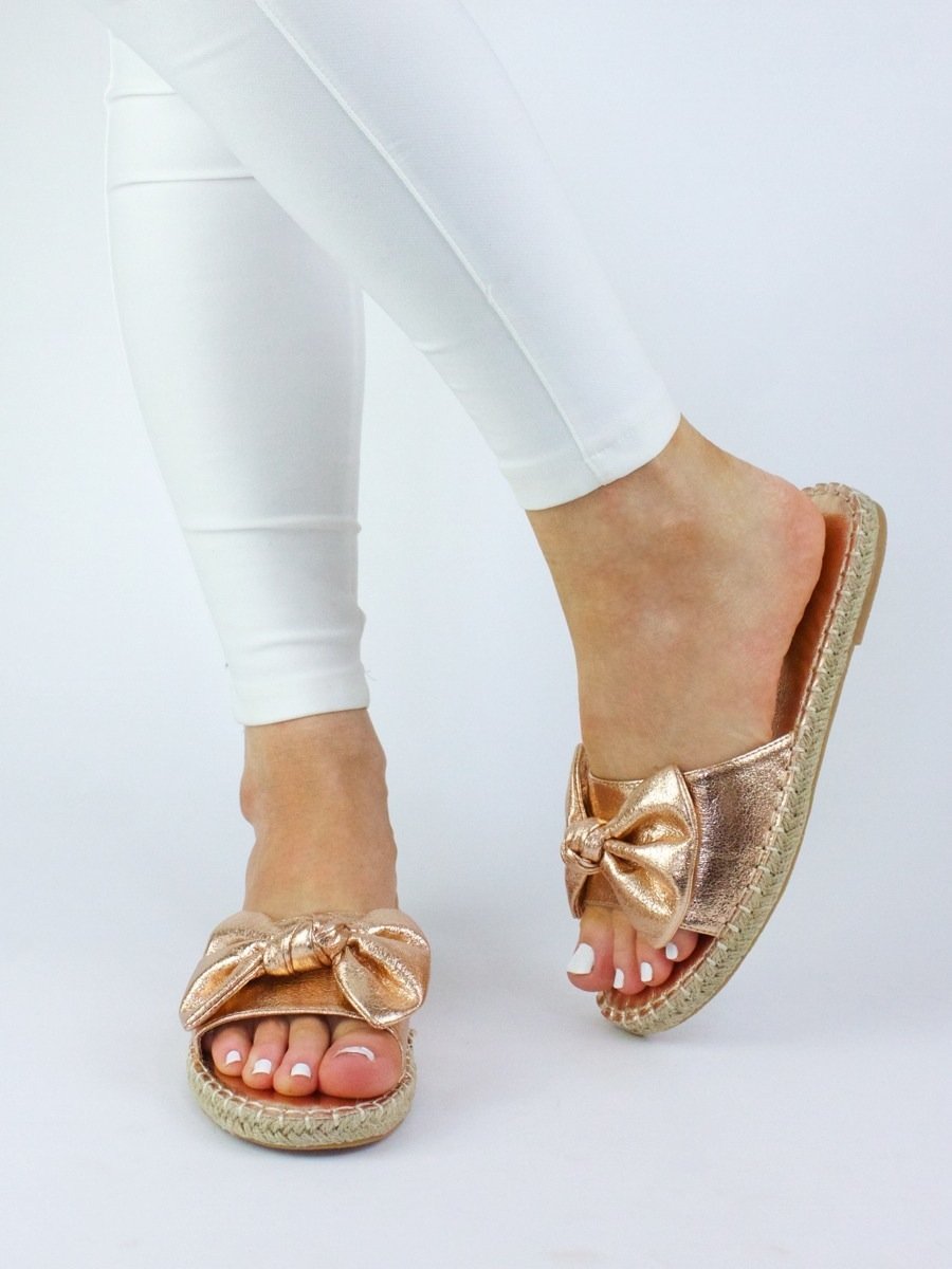 Kassi Rose Gold Bow Espadrille Slider