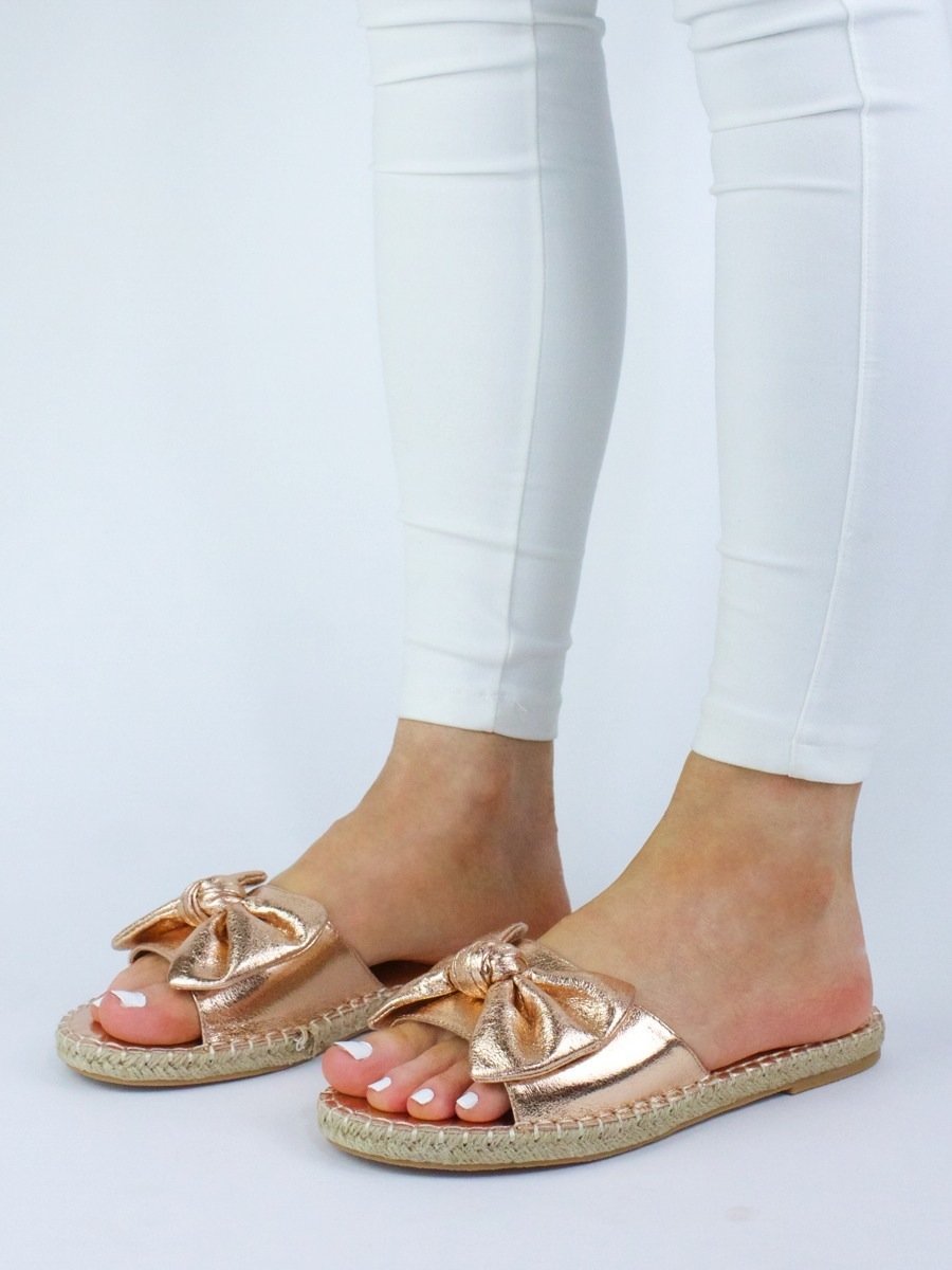 Kassi Rose Gold Bow Espadrille Slider