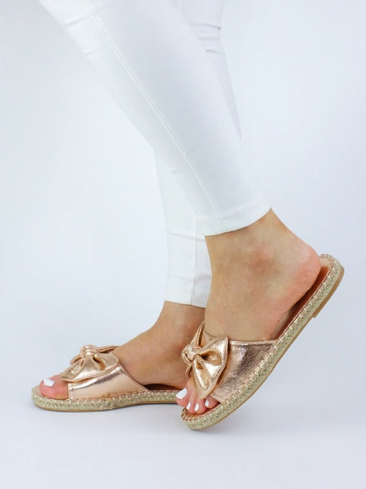 Kassi Rose Gold Bow Espadrille Slider