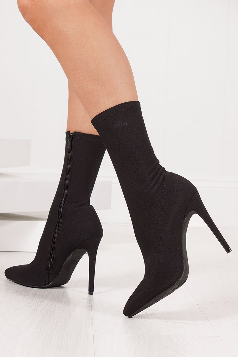 Katelyn Black Knitted Stiletto Sock Boots