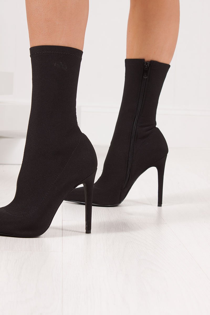 Katelyn Black Knitted Stiletto Sock Boots