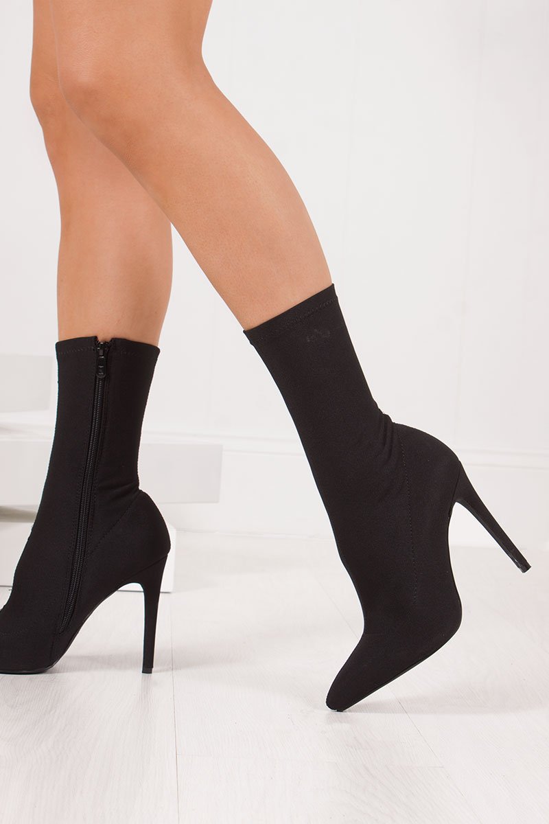 Katelyn Black Knitted Stiletto Sock Boots