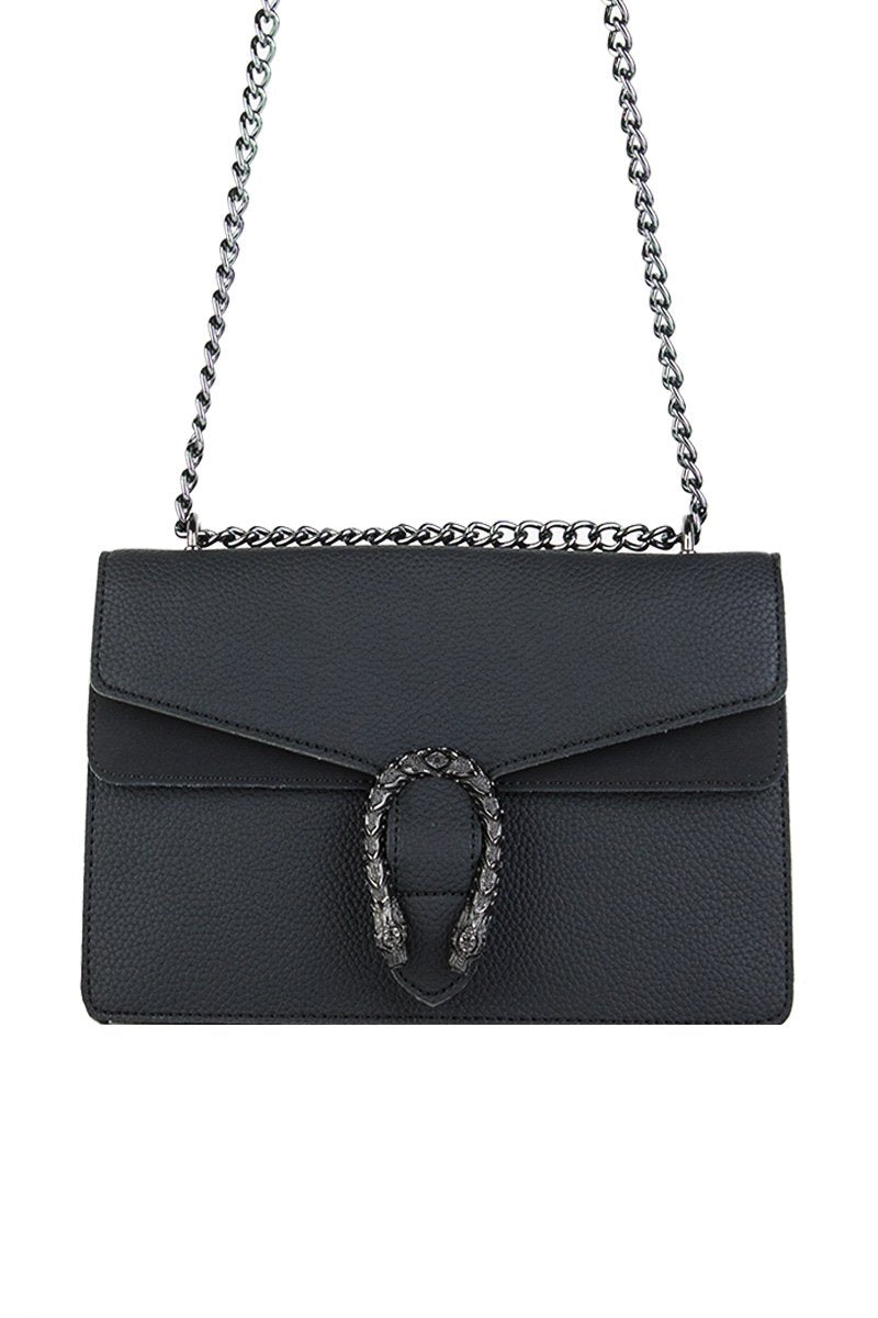 Kayleigh Black Tiger Chain Shoulder Bag