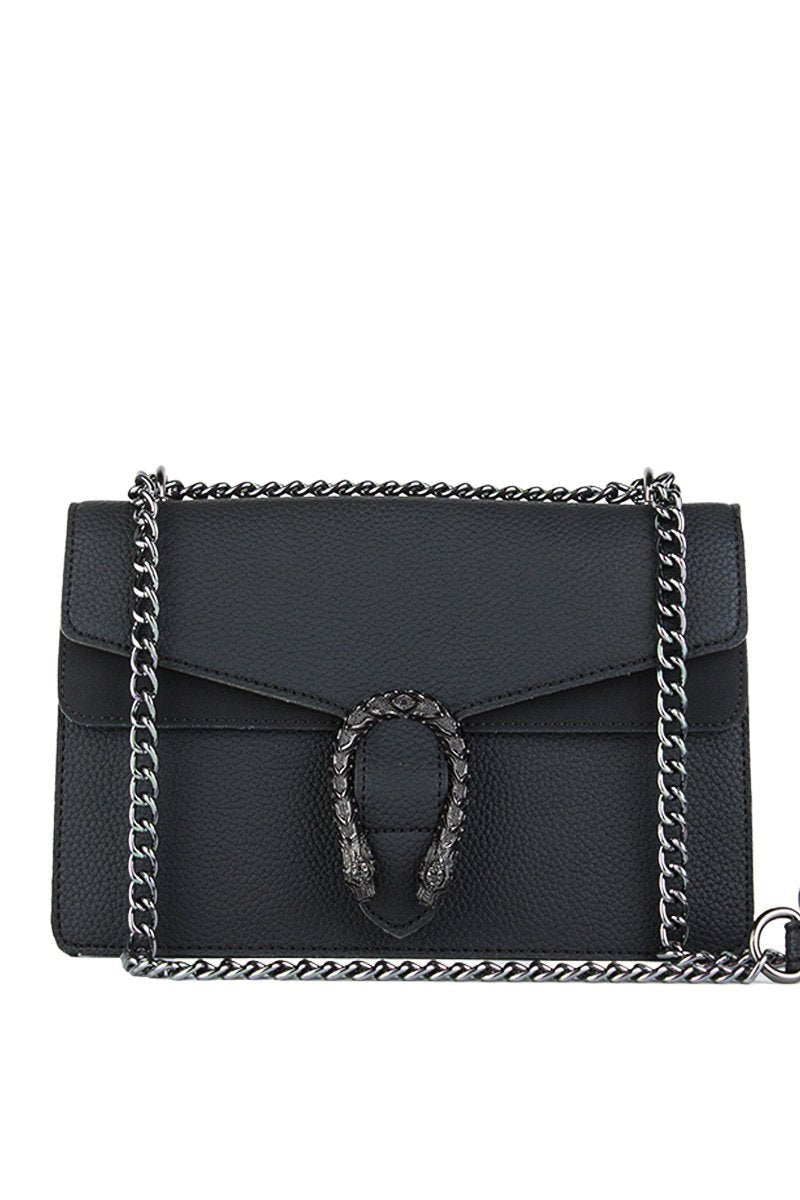 Kayleigh Black Tiger Chain Shoulder Bag