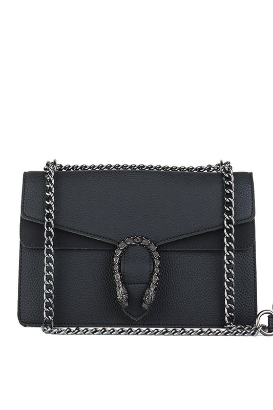 Kayleigh Black Tiger Chain Shoulder Bag