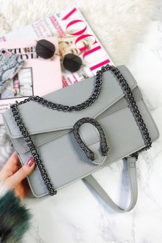 Kayleigh Grey Tiger Chain Shoulder Bag