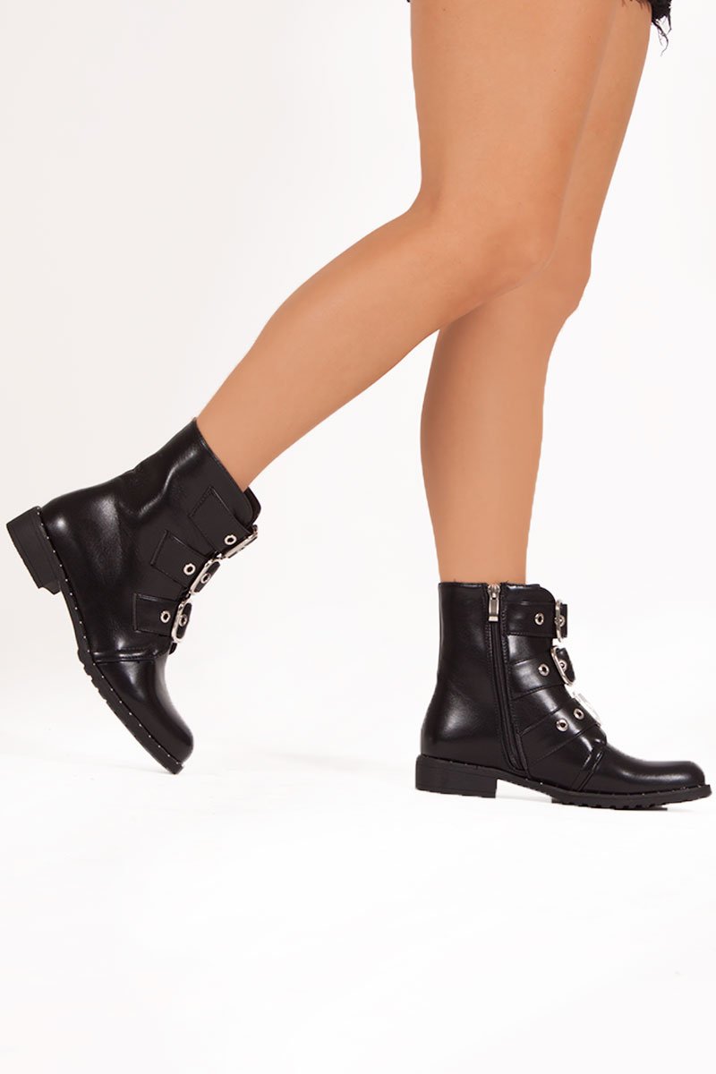 Kehlani Black Buckle Detail Pu Boots