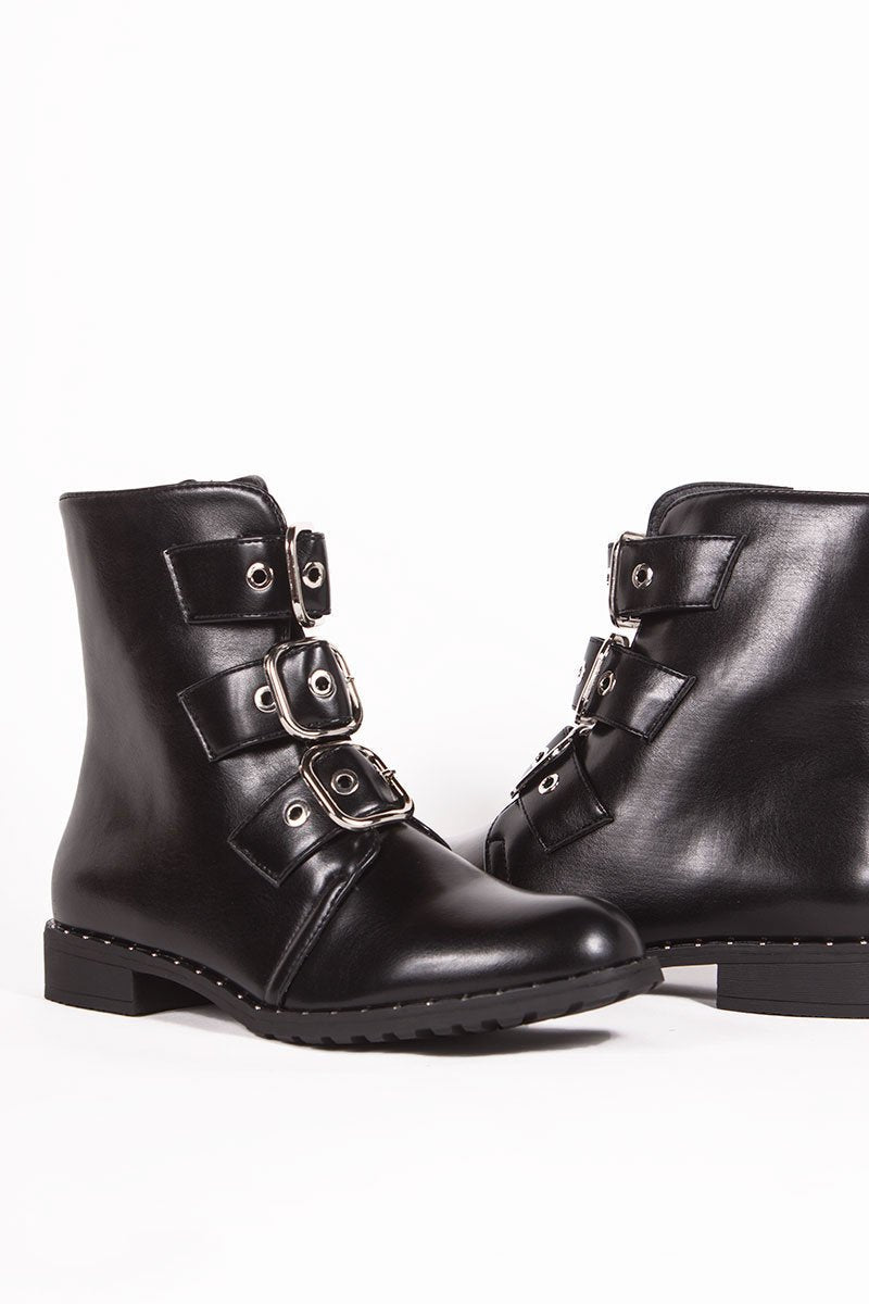 Kehlani Black Buckle Detail Pu Boots