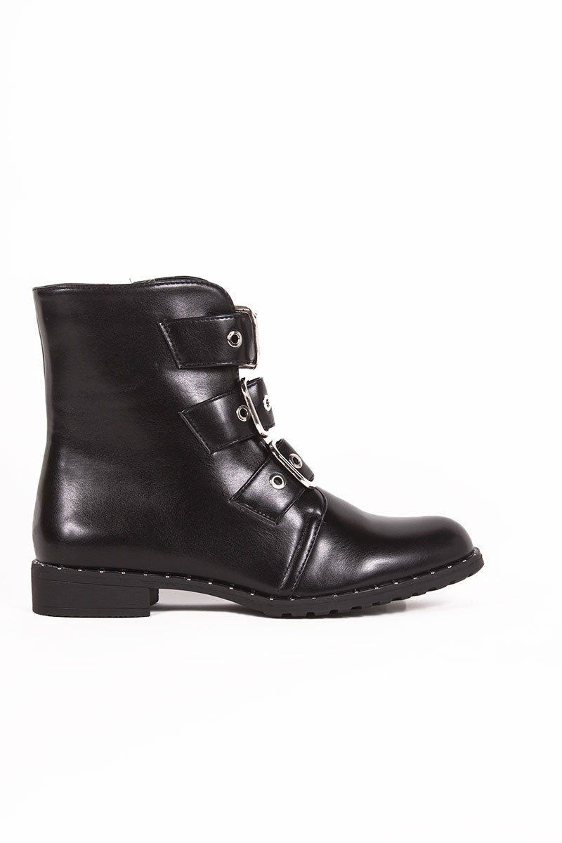 Kehlani Black Buckle Detail Pu Boots