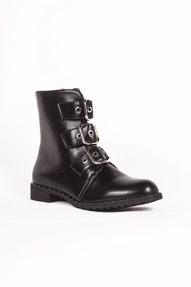 Kehlani Black Buckle Detail Pu Boots