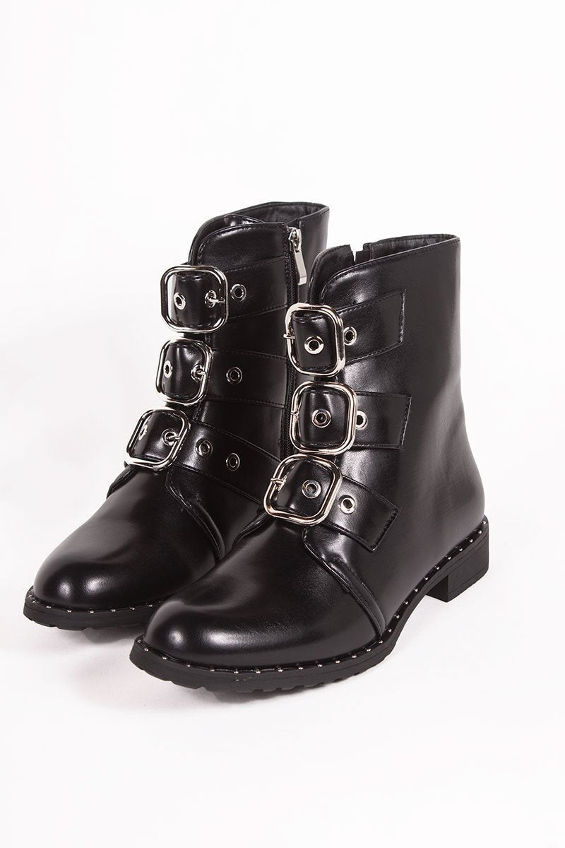 Kehlani Black Buckle Detail Pu Boots