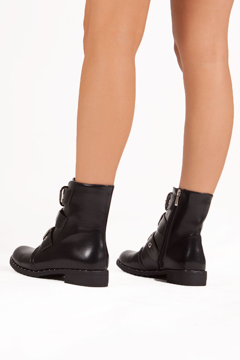 Kehlani Black Buckle Detail Pu Boots