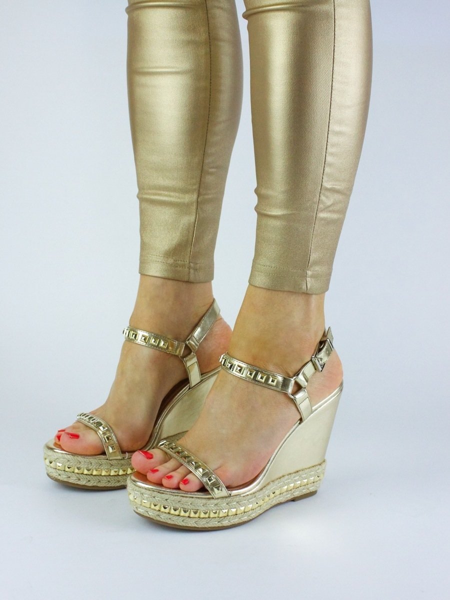 Kendra Gold Espadrille Stud Wedge