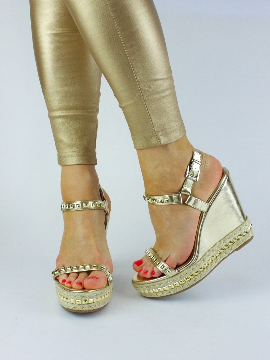 Kendra Gold Espadrille Stud Wedge