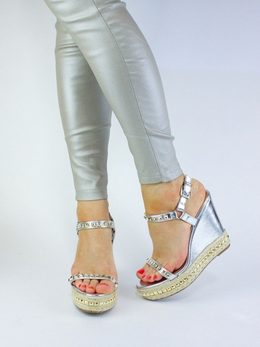 Kendra Silver Espadrille Stud Wedge