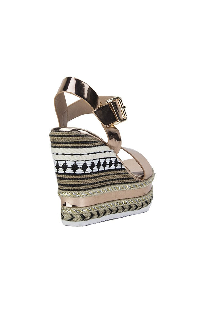 Kesha Rose Gold Metallic Aztec Wedges