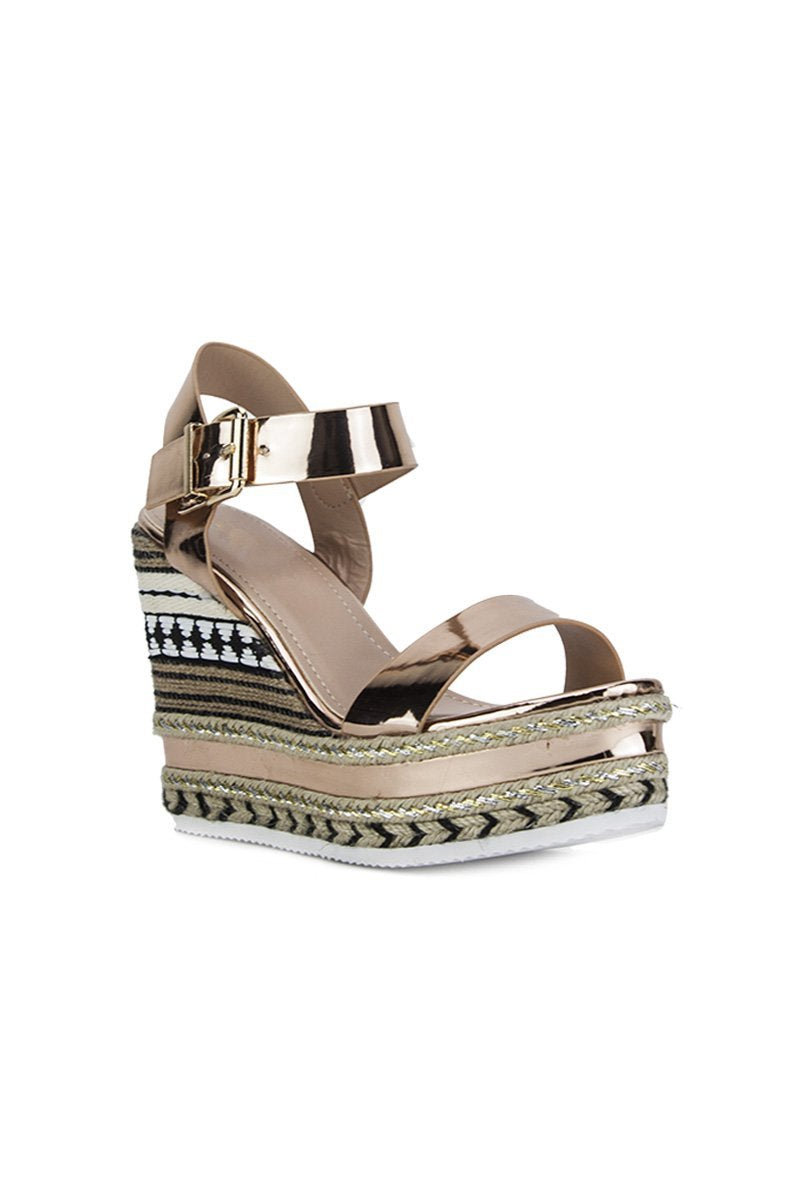 Kesha Rose Gold Metallic Aztec Wedges