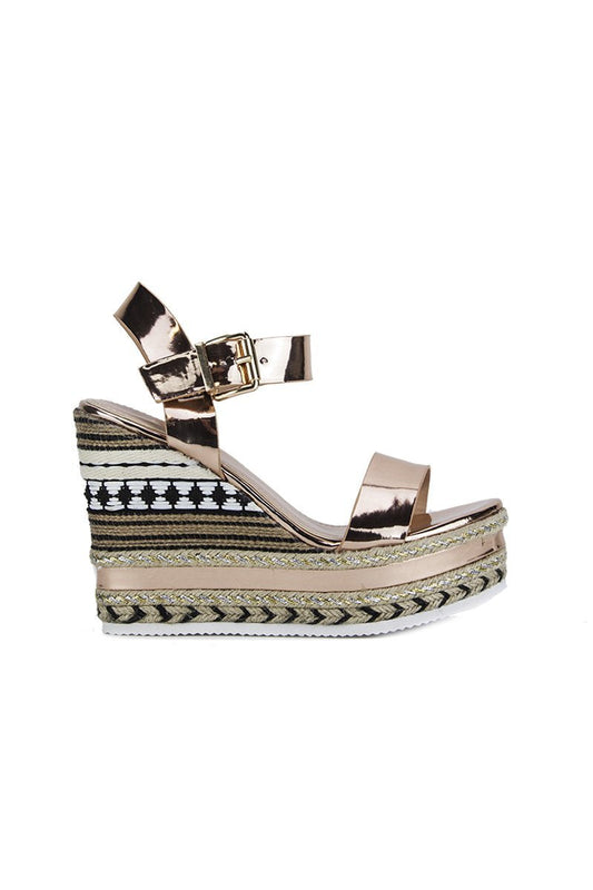 Kesha Rose Gold Metallic Aztec Wedges