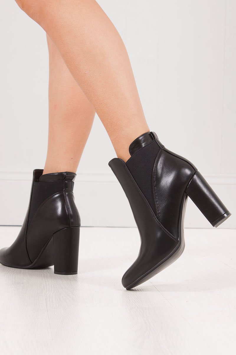 Kiaya Black Block Heel Ankle Boots