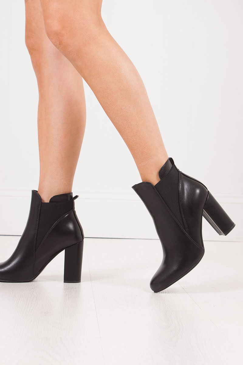 Kiaya Black Block Heel Ankle Boots