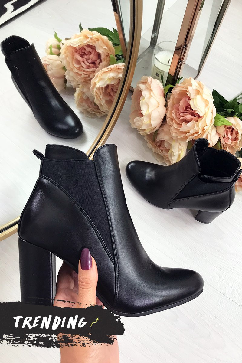 Kiaya Black Block Heel Ankle Boots