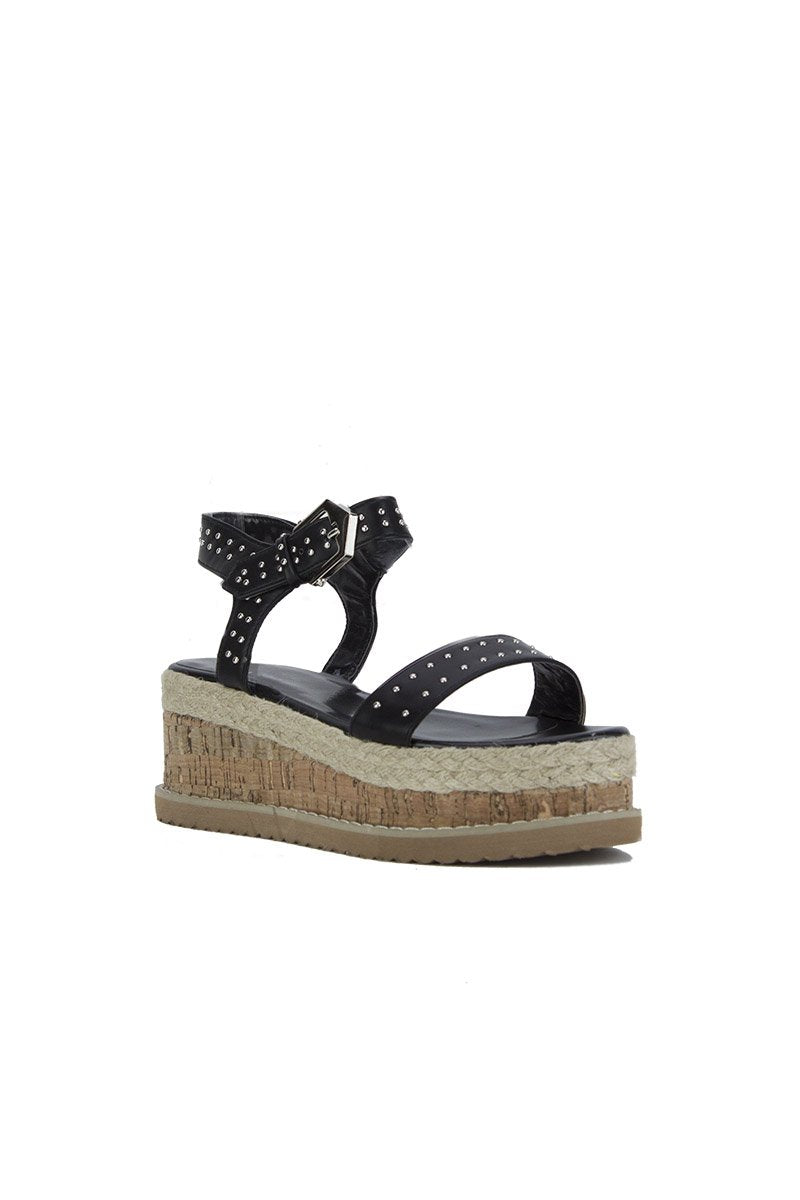 Koko Black Stud Flatform Sandals With Silver Detail