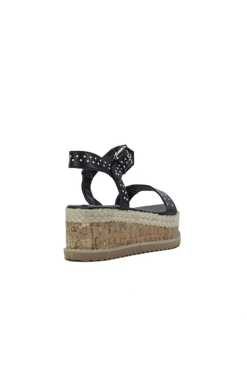 Koko Black Stud Flatform Sandals With Silver Detail