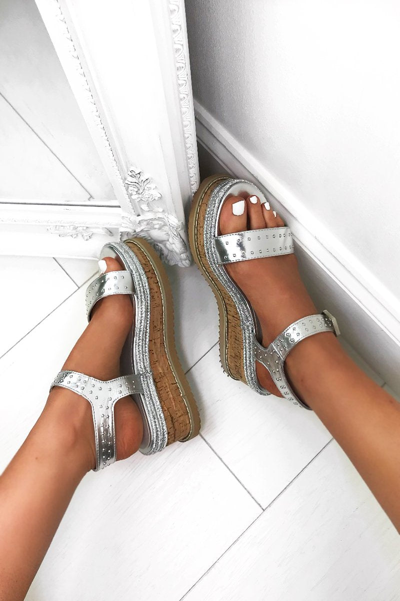 Koko Silver Flatform Sandals With Silver Detail