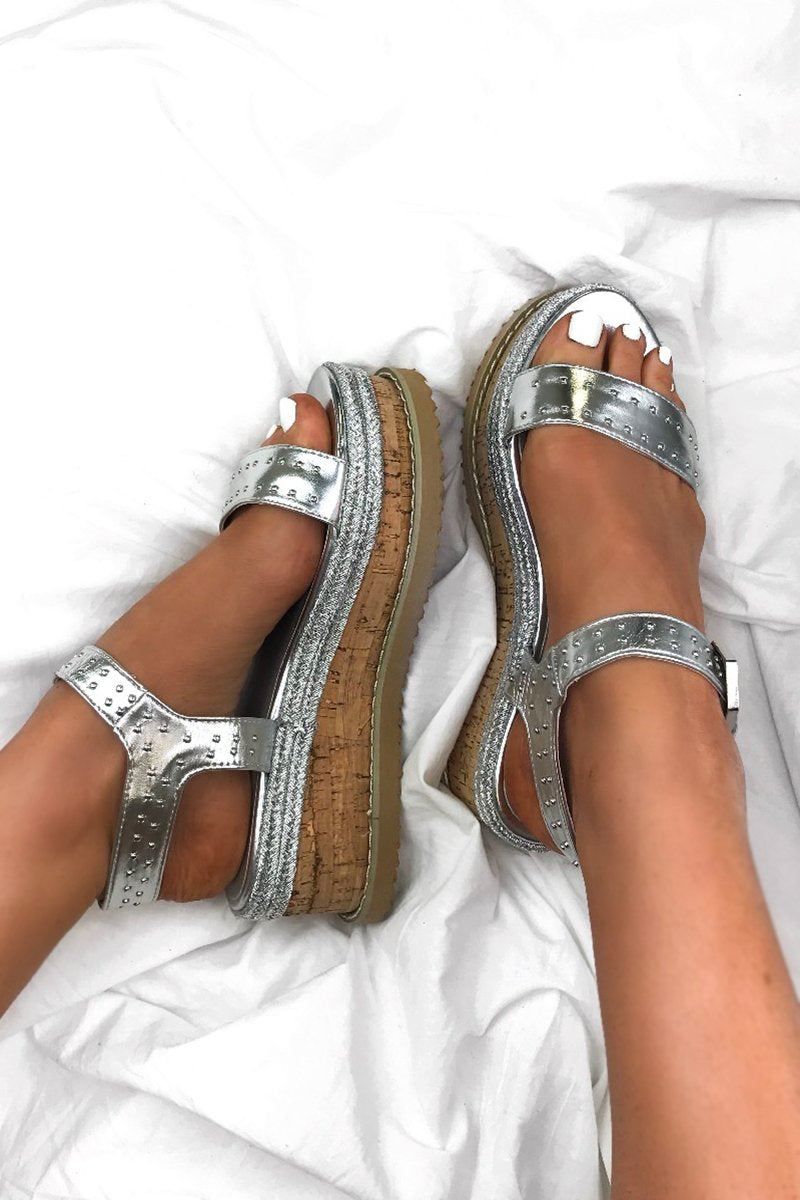 Koko Silver Flatform Sandals With Silver Detail