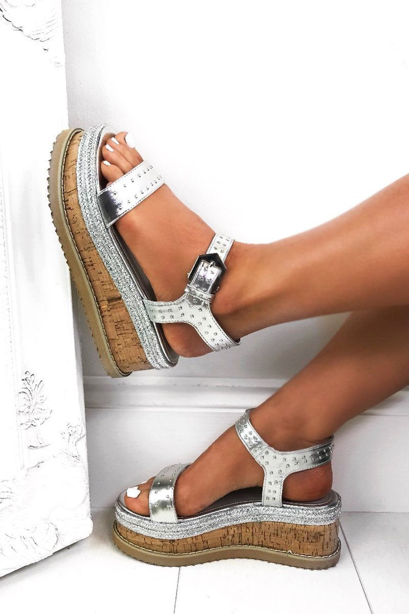 Koko Silver Flatform Sandals With Silver Detail