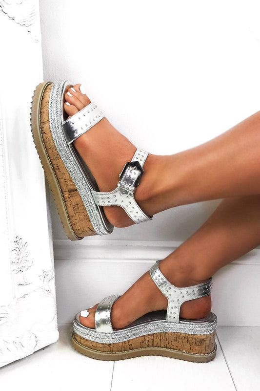 Koko Silver Flatform Sandals With Silver Detail